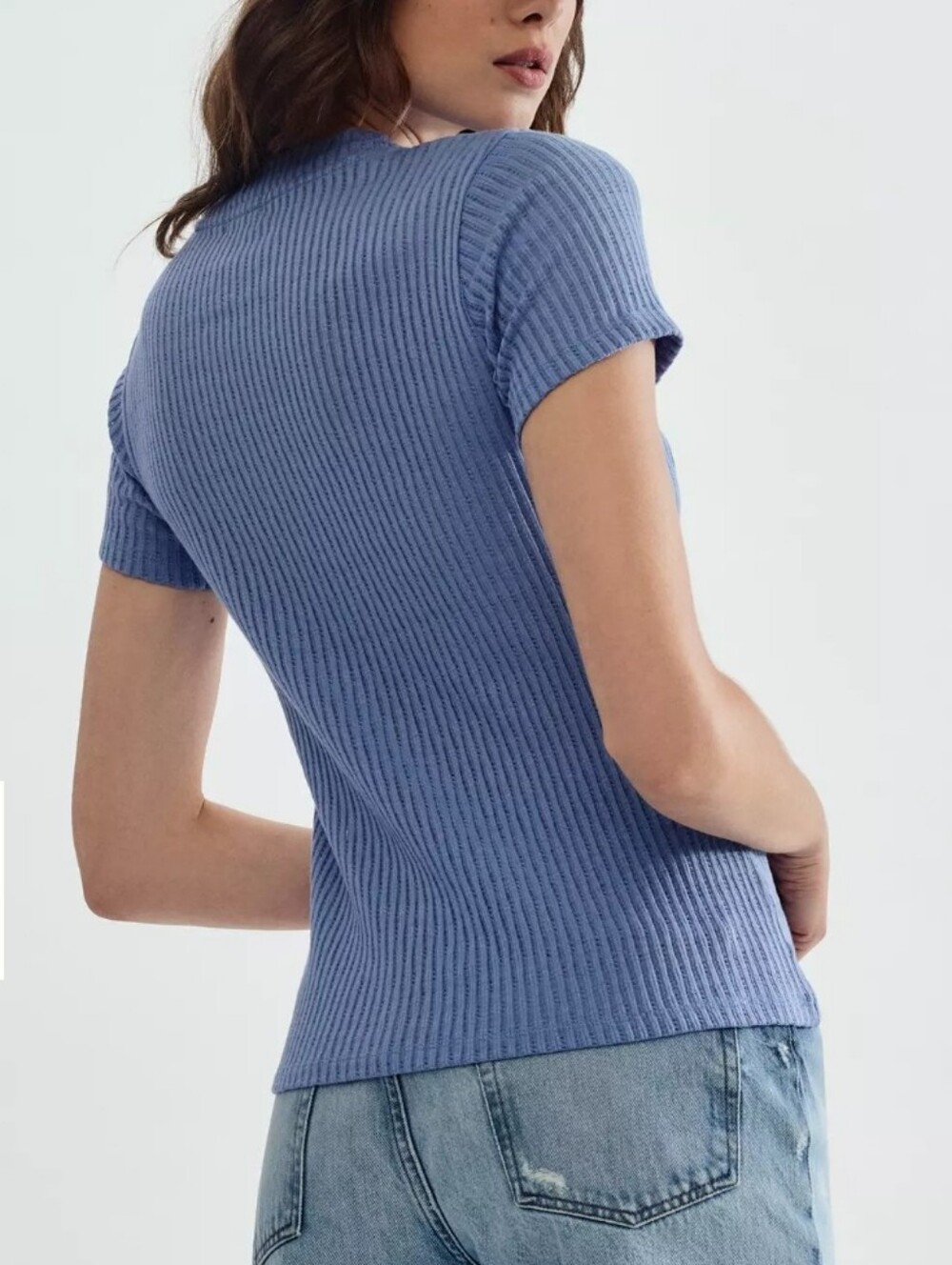 Pilcro Blue Ribbed Tee - Picture 3 of 5
